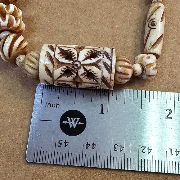 Vintage Intricately Hand Carved Bone Cross Necklace, Ethnic, Bohemian - Picture 9 of 11